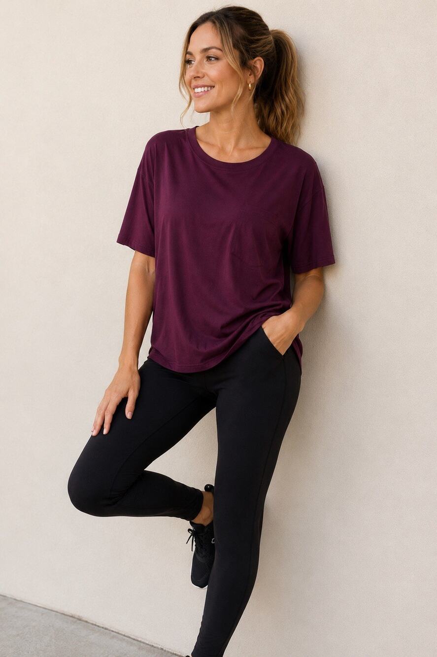 Z By Zella Womens Top L Maroon Red Active Yoga Running Short Sleeve QuickDry R8